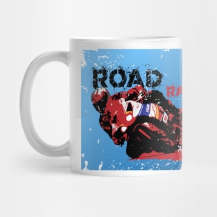 Road racer motorbike silhouette on grunge background Mug